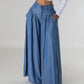 High Waist Zipper Wide Leg Denim Women Pants