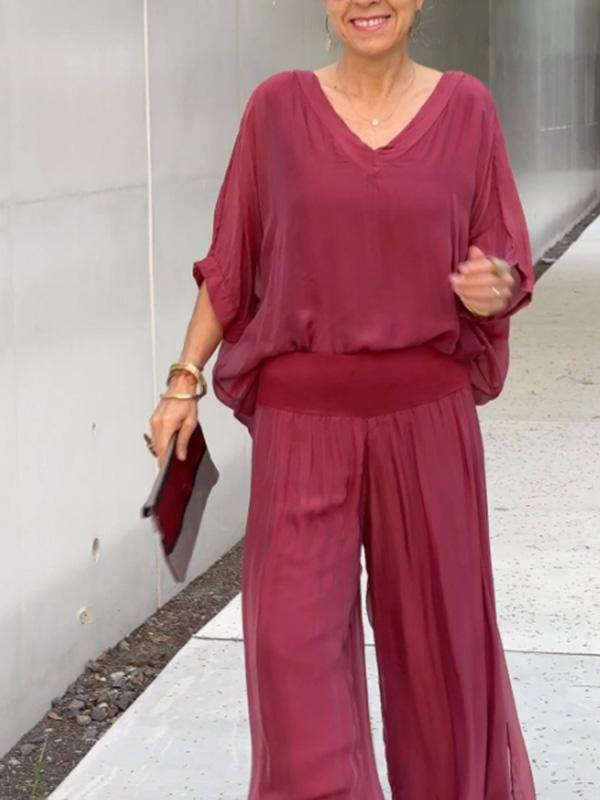 💟 Early Summer Sale 50% off 🌺 Elegant two piece chiffon wide leg pants set🌺