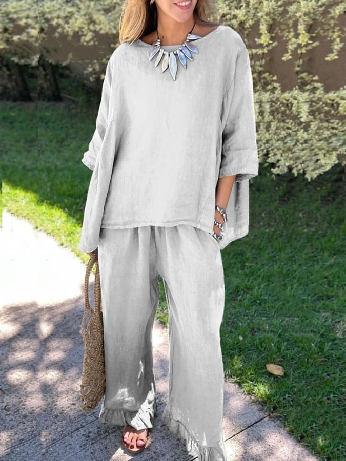 🦋Loose Casual Shirt And Trousers Cotton And Linen Two-Piece Suit💕