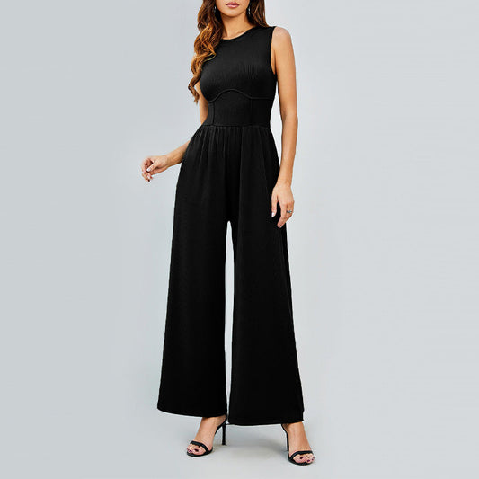 🔥Solid color design, simple and generous! Sleeveless wide leg jumpsuit, show your feminine charm!🔥