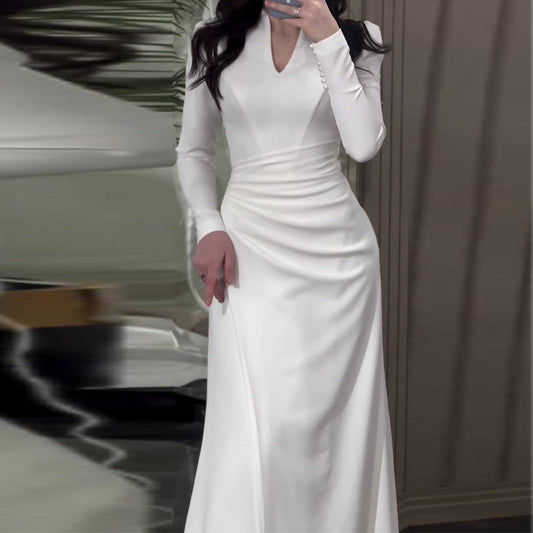 Elegant slim fit long sleeve pleated dress, make you exude noble elegance! 👗✨