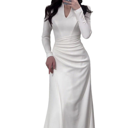 Elegant slim fit long sleeve pleated dress, make you exude noble elegance! 👗✨