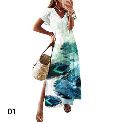 Summer Women’s Floral Printed Side Split Long Dress