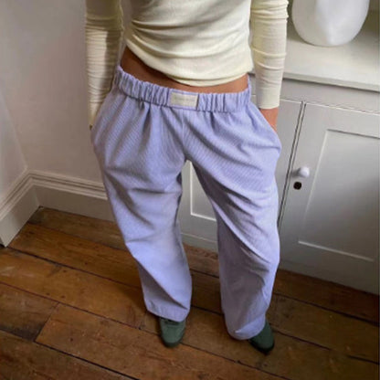 Women Striped Casual Relaxed Fit Straight Lounge Pants