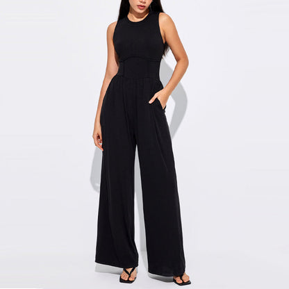 🔥Last Day Promotion 50% OFF 🔥Women’s Solid Sleeveless Wide Leg Jumpsuit