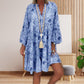 Women's Plus Size V Neck Printed Ruffle Hem Long Sleeves Flowy Mini Dress