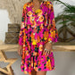 Women's Plus Size V Neck Printed Ruffle Hem Long Sleeves Flowy Mini Dress