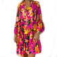 Women's Plus Size V Neck Printed Ruffle Hem Long Sleeves Flowy Mini Dress