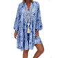 Women's Plus Size V Neck Printed Ruffle Hem Long Sleeves Flowy Mini Dress