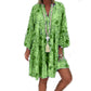 Women's Plus Size V Neck Printed Ruffle Hem Long Sleeves Flowy Mini Dress