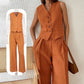 Women’s Casual Sleeveless V-neck Vest and Wide-leg Pants 2-piece Set