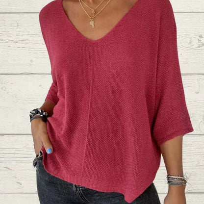 🔥Hot Sales - 60% OFF💕Women's Batwing Sleeve Solid Color V-Neck Knit Top