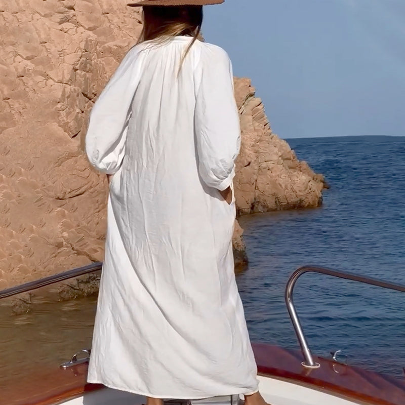 🔥 Flash Sale Alert: 50% OFF🩱 Women’s White Loose Fit 3/4 Sleeve Long Swimsuit Cover Up