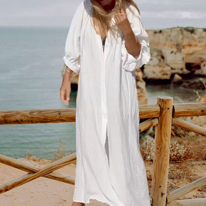 🔥 Flash Sale Alert: 50% OFF🩱 Women’s White Loose Fit 3/4 Sleeve Long Swimsuit Cover Up