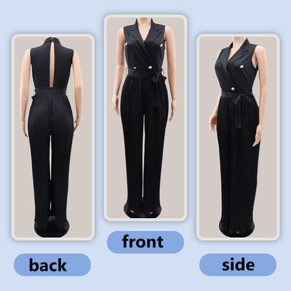 V-Neck Pleated Wide-Leg Jumpsuit
