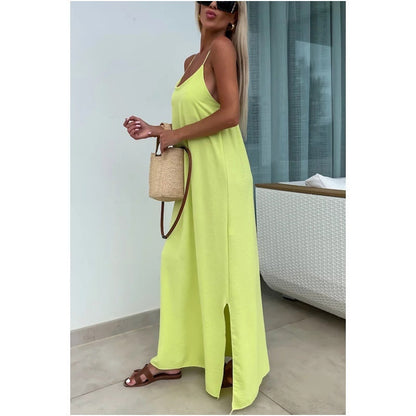 💕Loose-Fit Spaghetti Strap Maxi Dress with Side Slit💕