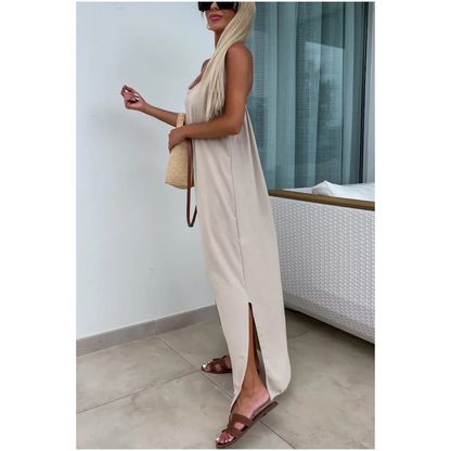 💕Loose-Fit Spaghetti Strap Maxi Dress with Side Slit💕