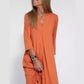 Solid V-Neck 3/4 Sleeve Dress with Slits