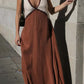 Fashionable V-neck sleeveless color blocked oversized dress with V-neck design, showcasing elegant neck lines