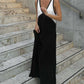 Fashionable V-neck sleeveless color blocked oversized dress with V-neck design, showcasing elegant neck lines
