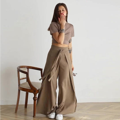 💕Women's Tie Knot Wide Leg Pants-The tie-up design reveals an elegant charm!💕