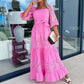 Women’s Trendy Patchwork Tie Waist Square Neck Long Dress