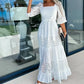 Women’s Trendy Patchwork Tie Waist Square Neck Long Dress