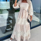 Women’s Trendy Patchwork Tie Waist Square Neck Long Dress
