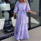 Women’s Trendy Patchwork Tie Waist Square Neck Long Dress