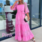 Women’s Trendy Patchwork Tie Waist Square Neck Long Dress