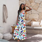 💕50% discount💕Butterflies fluttering, as elegant as you - V-neck printed long dress with thin straps.💕