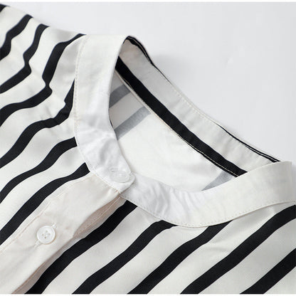 💕Casual Striped Round Neck Button Front Blouse
