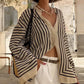 💕Casual Striped Round Neck Button Front Blouse