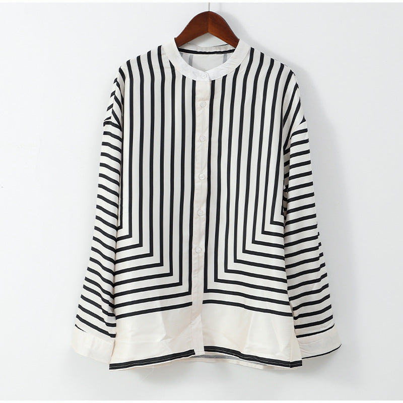 💕Casual Striped Round Neck Button Front Blouse