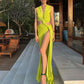 V-Neck Waist Cutout Pleated Slit Long Dress（50% OFF）