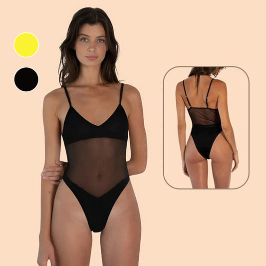 🔥Hot sale limited time discount of 50%🔥-One-Piece Low V Neck Mesh Swimsuit