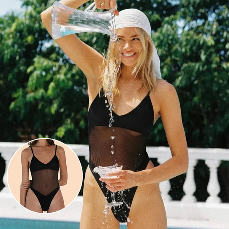 🔥Hot sale limited time discount of 50%🔥-One-Piece Low V Neck Mesh Swimsuit