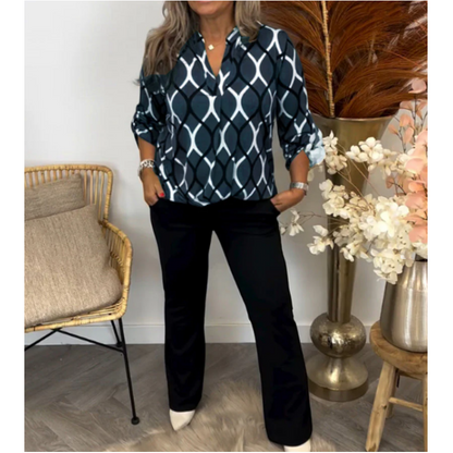 🔥Summer Sales🔥Women's Geometric Print V-Neck Blouse