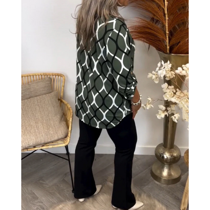 🔥Summer Sales🔥Women's Geometric Print V-Neck Blouse