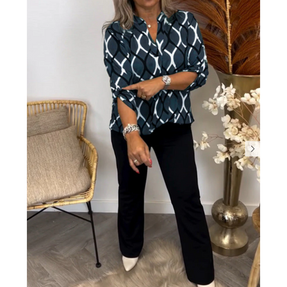 🔥Summer Sales🔥Women's Geometric Print V-Neck Blouse