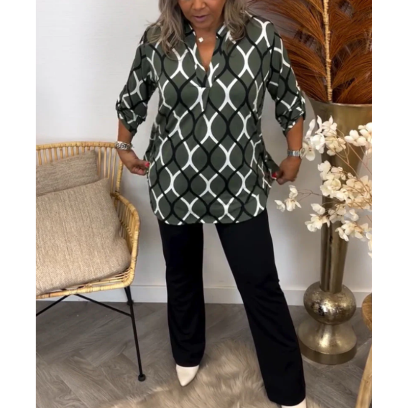 🔥Summer Sales🔥Women's Geometric Print V-Neck Blouse