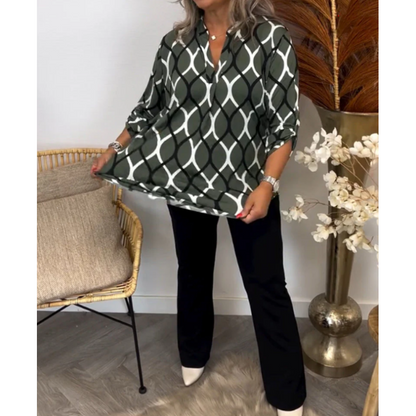 🔥Summer Sales🔥Women's Geometric Print V-Neck Blouse