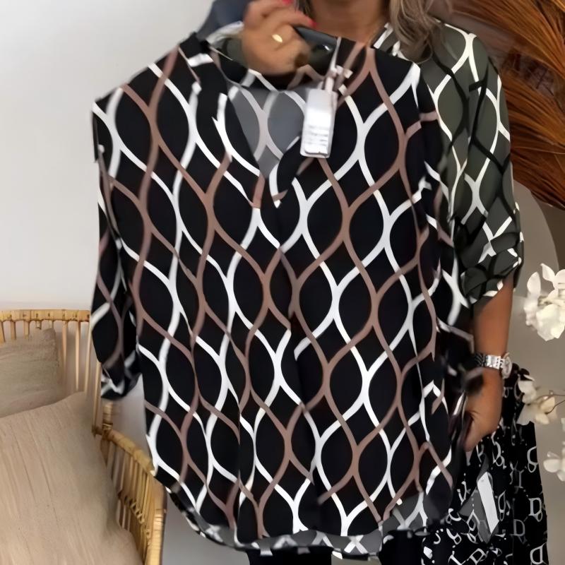 🔥Summer Sales🔥Women's Geometric Print V-Neck Blouse