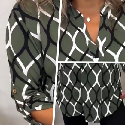 🔥Summer Sales🔥Women's Geometric Print V-Neck Blouse