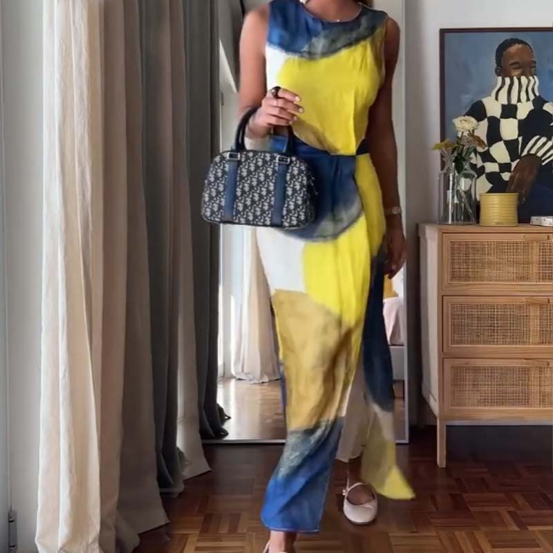 Women’s Elegant Abstract Watercolor Cutout Dress