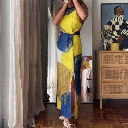 Women’s Elegant Abstract Watercolor Cutout Dress