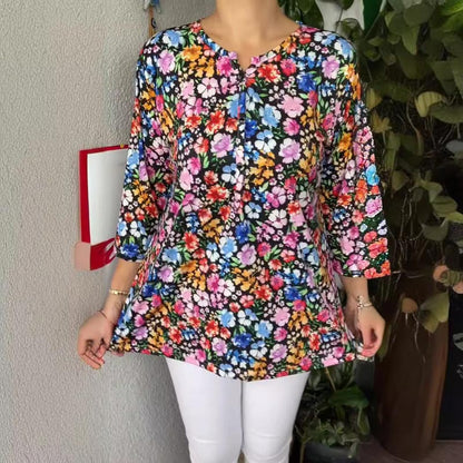 🔥Hot sale🔥Women’s Casual Printed Button V-neck Pullover