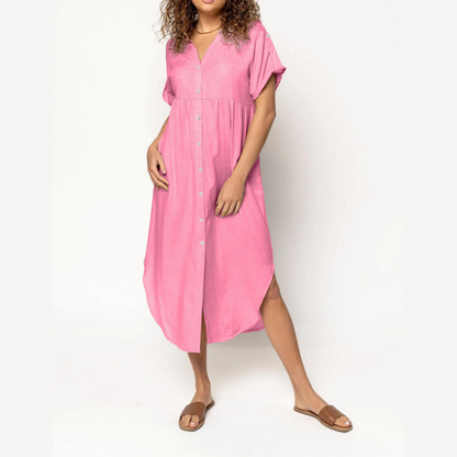 🔥HOT SALE🔥Women's Casual Loose Rolled Up Sleeve Button Down Shirt Dress