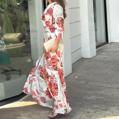 Deep V-Neck Maxi Dress with Belt