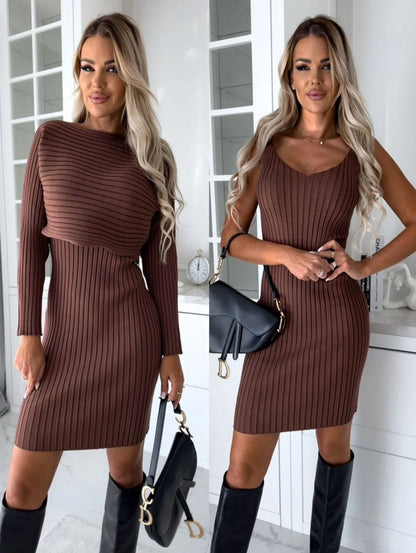 🌷💝Last Day Sale 50%OFF - 👗Knit Pullover Sweater and Cami Dress Set